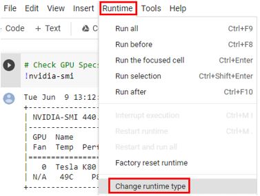 Colab Runtime GPU setting